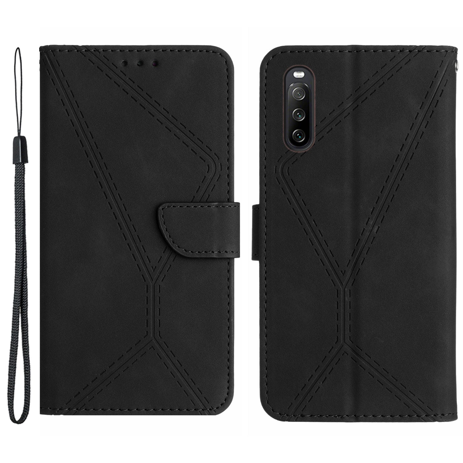 HT05 For Sony Xperia 10 VI Case Lines Imprinted PU Leather Drop-proof Phone Cover HT05 For Sony Xperia 10 VI Case Lines Imprinted PU Leather Drop-proof Phone Cover